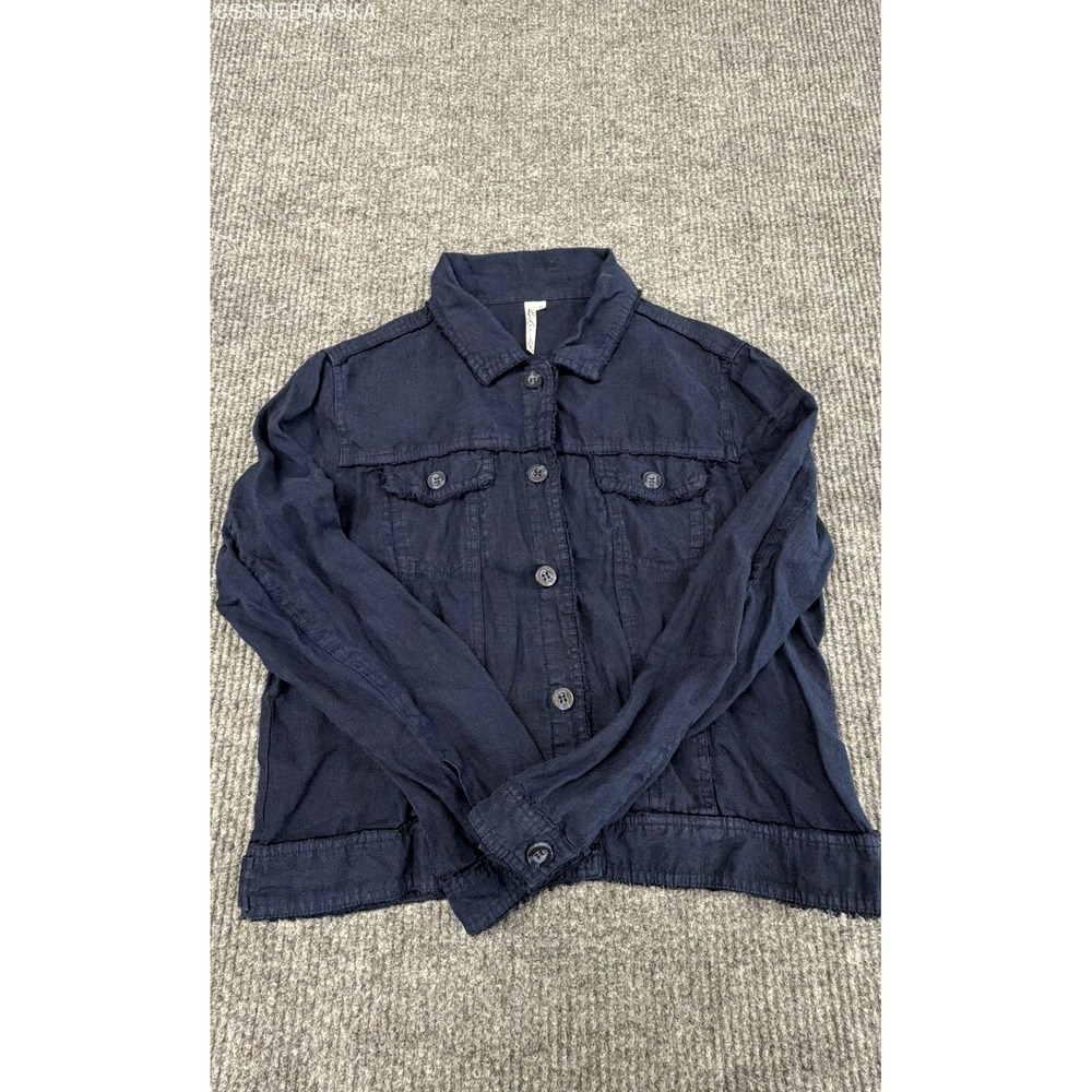 Lulu-B Blue Women Button Up Casual Blouse Comfy Cotton Navy M
